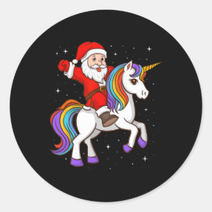 Santa Riding Unicorn Mystical Animal Xmas Magical  Classic Round Sticker