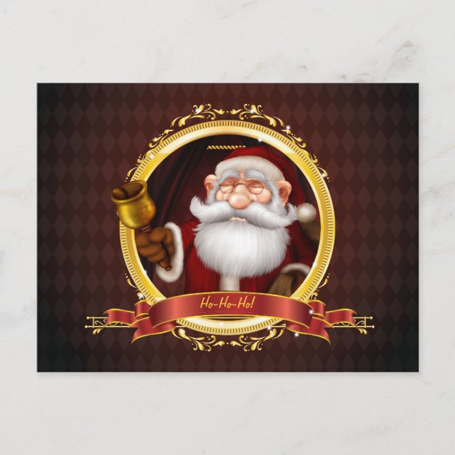 Santa Ringing Gold Bell Postcard (Front)