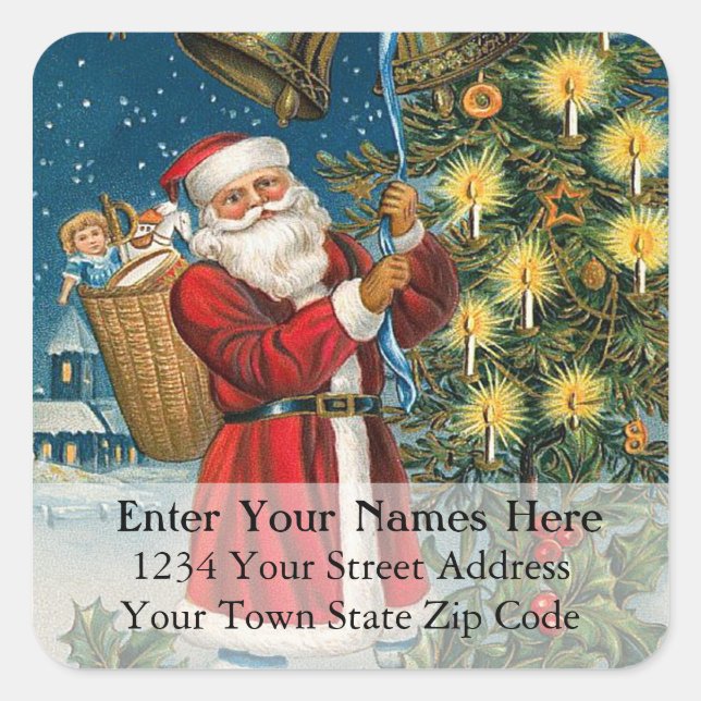Santa Rings in Christmas Vintage Address Label (Front)