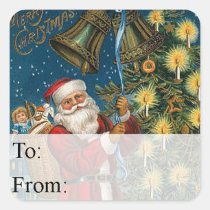 Santa Rings in Christmas Vintage Gift Tag