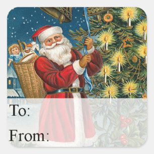 Santa Rings in Christmas Vintage Gift Tag