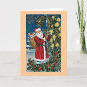 "Santa Rings the Bells" Vintage Holiday Card
