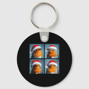 Santa Robin Redbreast Winter Bird Photography Chri Keychain
