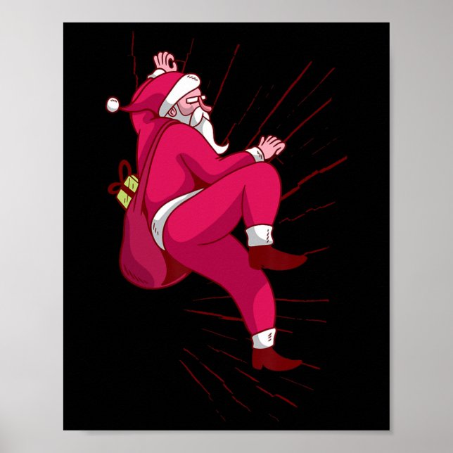 Santa Rock Climbing Christmas Gift  Poster (Front)
