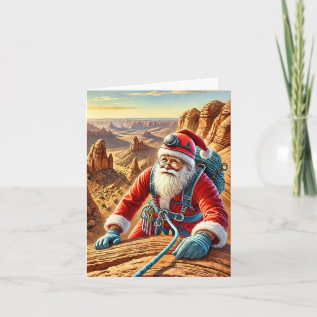 Santa Rock Climbing in Southwest Christmas Card (Front)