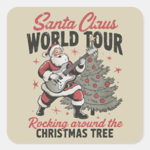 Santa Rocking Vintage Rocking Around the Christmas Square Sticker