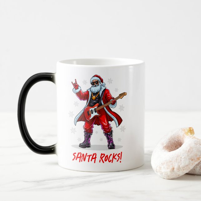 Santa Rocks! Funny Santa Claus playing guitar Magic Mug (With Donut)