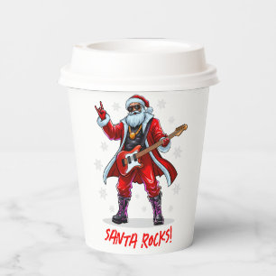 Santa Rocks! Funny Santa Claus playing guitar Paper Cups