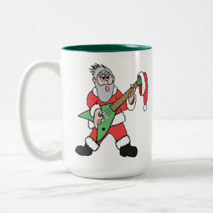 Santa Rocks Guitar Christmas Two-Tone Coffee Mug