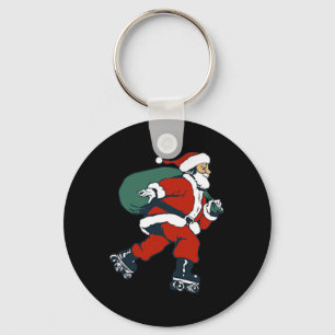 Santa Roller Skating Fun Christmas Skater Kids Boy Keychain