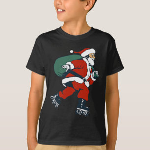 Santa Roller Skating Fun Christmas Skater Kids Boy T-Shirt