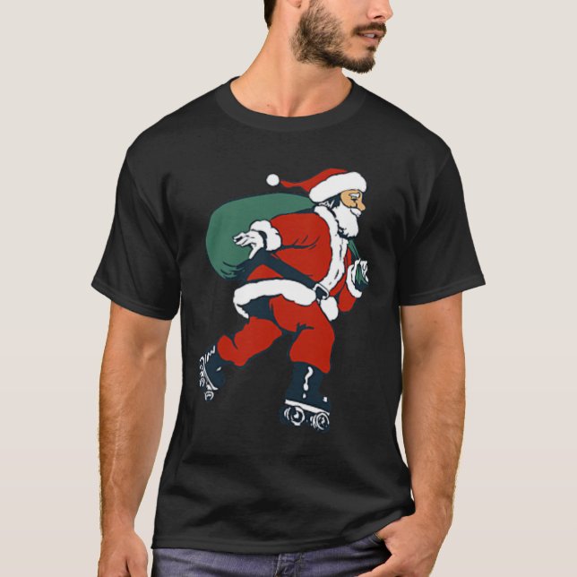 Santa Roller Skating Fun Christmas Skater Kids Boy T-Shirt (Front)