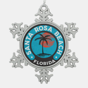 Santa Rosa Beach Florida Tropical Ocean Snowflake Pewter Christmas Ornament