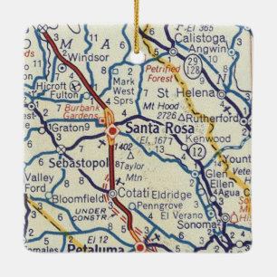 Santa Rosa CA Vintage Map Ceramic Ornament