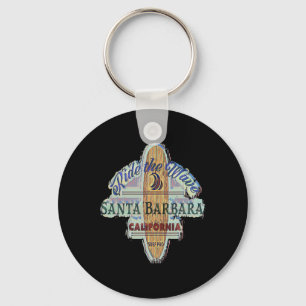Santa Rra Surfing Distressed Vintage Retro Surfboa Keychain