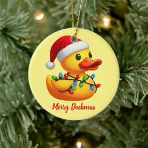 Santa Rubber Duck Christmas Merry Duckmas Funny Ceramic Ornament