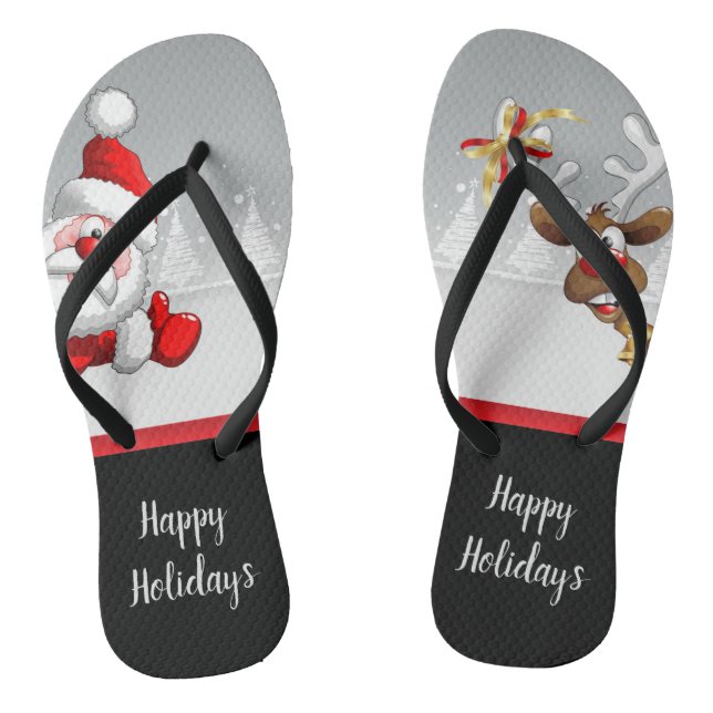 Santa & Rudolf Cartoon Flip Flops (Footbed)
