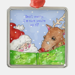 santa, rudolph and the list! metal ornament