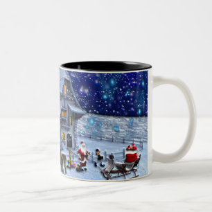 Santa Rudolph Elf with Sled Two-Tone Coffee Mug
