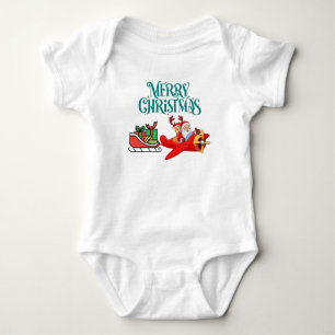 Santa & Rudolph in Airplane with Sleigh,Christmas Baby Bodysuit