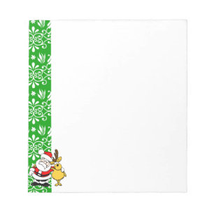 Santa & Rudolph on Green Background Notepad
