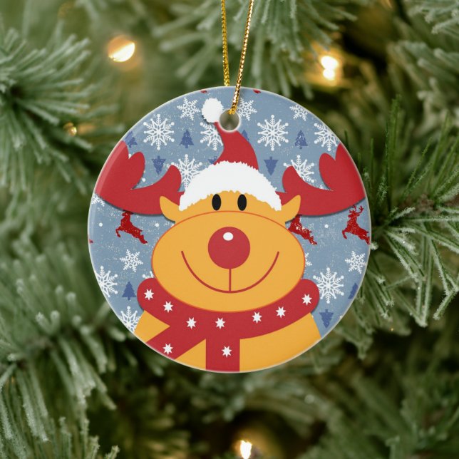 SANTA RUDOLPH XMAS CERAMIC ORNAMENT (Tree)