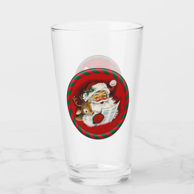 Santa & Rudy Vintage Drinking Glass (Front)