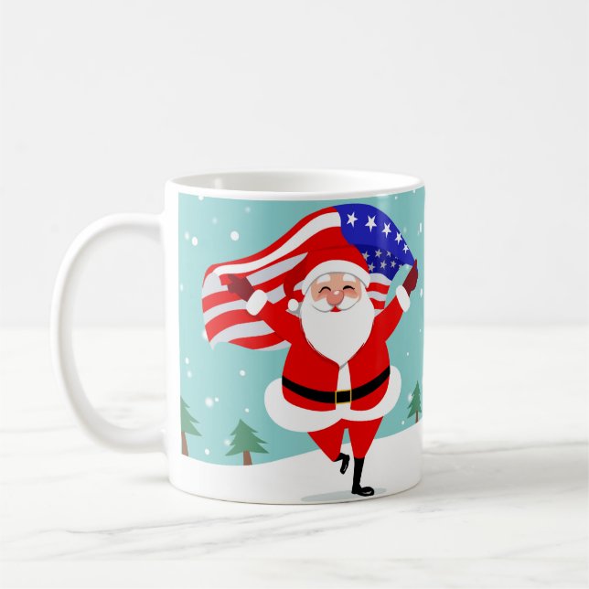 Santa running with american flag coffee mug (Left)