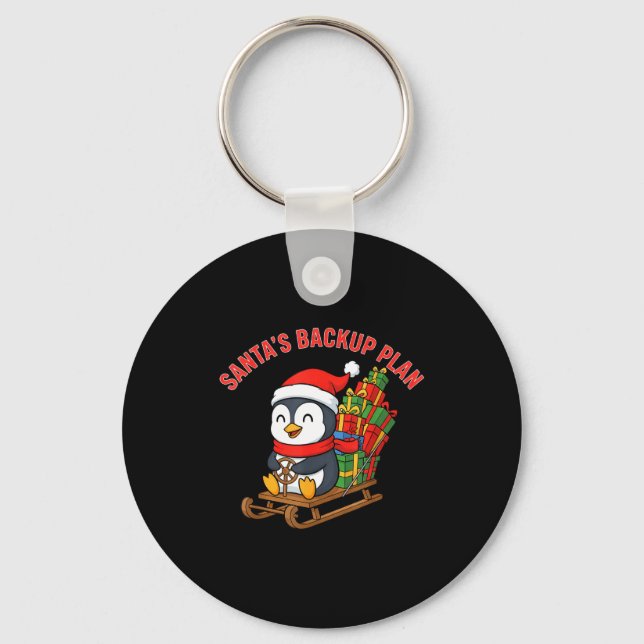 Santa’s Backup Plan Cute Penguin Christmas Design  Keychain (Front)