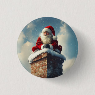 Santa’s Chimney Pause: A Winter’s Smile 1 Inch Round Button