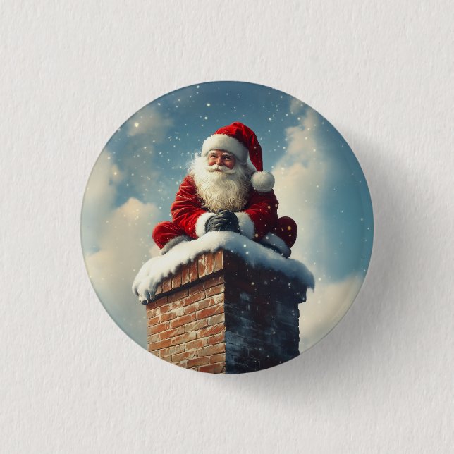 Santa’s Chimney Pause: A Winter’s Smile 1 Inch Round Button (Front)