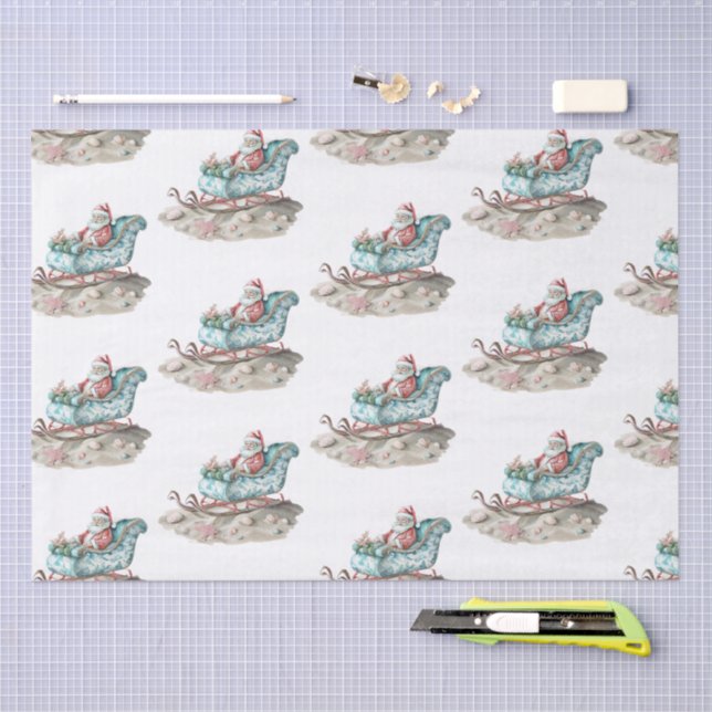 Santa’s Chinoiserie Sleigh on the Beach  Tissue Paper (Craft)