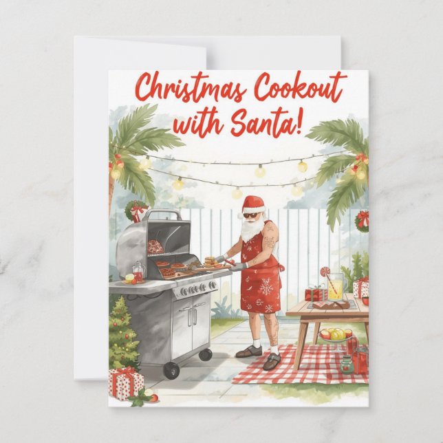 Santa’s Christmas Barbecue – Modern Watercolor Holiday Card (Front)