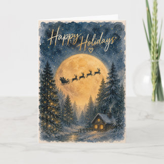 Santa’s Christmas Moonlight Watercolor Greeting Card