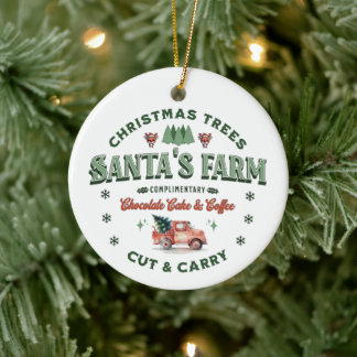 Santa’s Christmas Tree Farm Logo Vintage style Ceramic Ornament