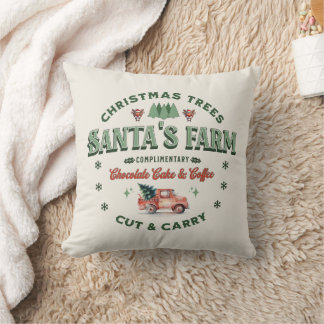 Santa’s Christmas Tree Farm Logo Vintage style Throw Pillow