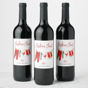 Santa’s Clothesline Christmas Cheer Personalized Wine Label