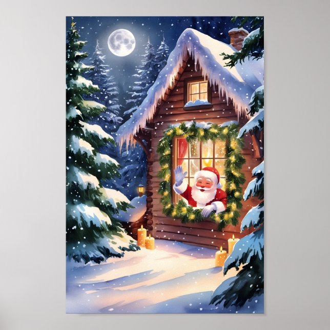 Santa’s Cozy Cottage Winter Landscape Poster (Front)