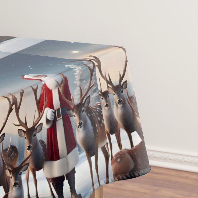 Santa’s Crew: Father Christmas Poses Reindeers Tablecloth (In Situ)