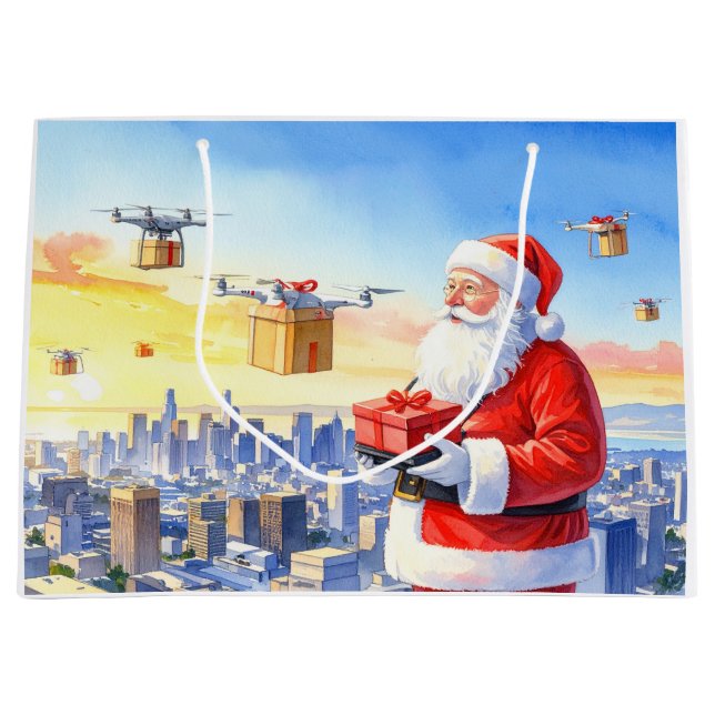 Santa’s Drone Delivery Working on Christmas  Large Gift Bag (Front)