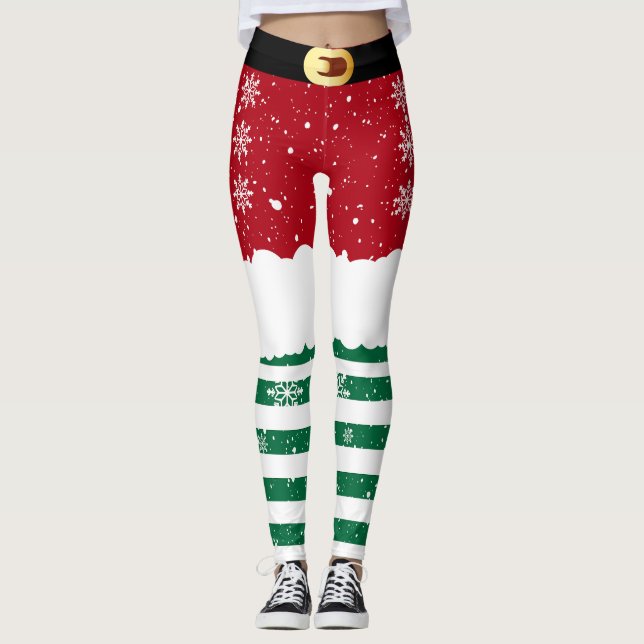 Santa’s Elf Christmas– Festive Holiday Snow Design Leggings (Front)