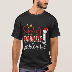 Santa S Favorite Bartender Santa Christmas Hat In  T-Shirt