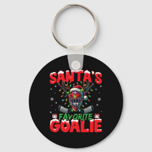 Santa’s Favorite Goalie Christmas Hockey Santa Hat Keychain