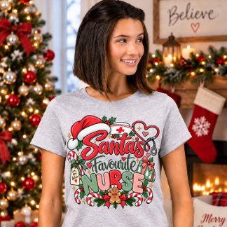 Santa’s Favorite Nurse Funny Christmas Nursing T-Shirt