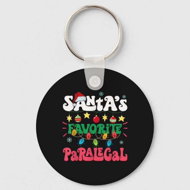 Santa S Favorite Paralegal Funny Santa Xmas Light  Keychain (Front)