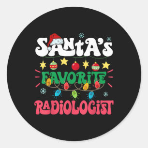 Santa S Favorite Radiologist Santa Hat Xmas Light  Classic Round Sticker