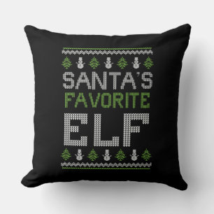 Santa’s Favourite Elf – Ugly Sweater Christmas Throw Pillow