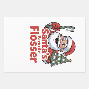 Santa’s Favourite Flosser Christmas Dental Dentist Wrapping Paper Sheet