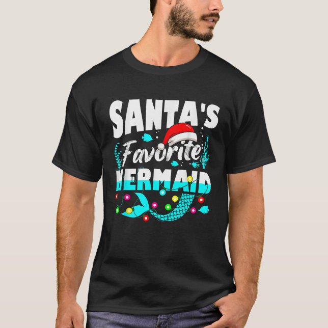 Santa s Favourite Mermaid Lover Christmas Xmas Fun T-Shirt (Front)