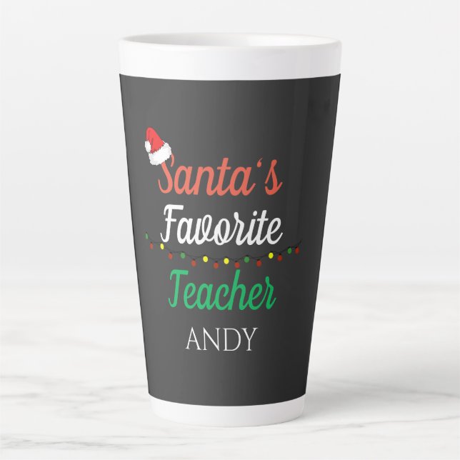 Santa’s Favourite Teacher Merry Christmas customiz Latte Mug (Front)